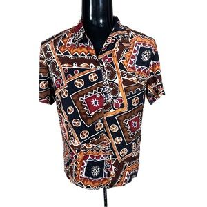 D.I.O. AUSTRALIA Tribal Aboriginal Print S/S Shirt Blouse Sz 12 Hawaiian Camp